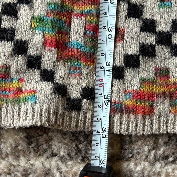 Dreamers Black and Cream Multicolor Chevron Cardigan with Floral Accents Size S - Picture 9 of 14